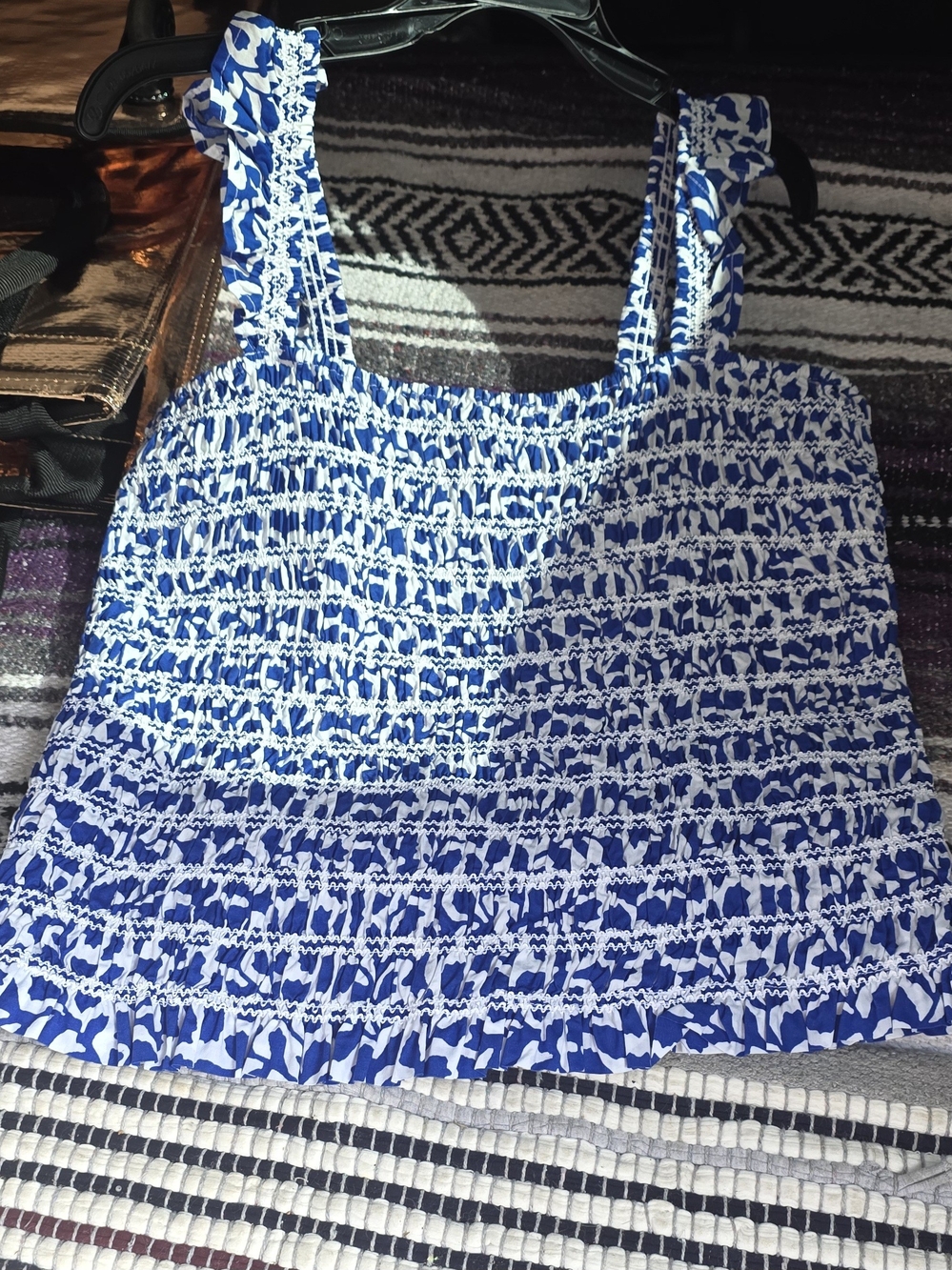 Time and Tru Blue and White Womens Smocked Tank Top
